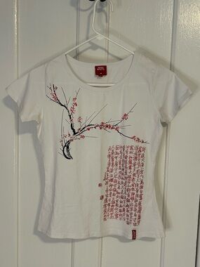 Miss Sixty White Tee with Pink Cherry Blossom & Black Branch Graphic size M